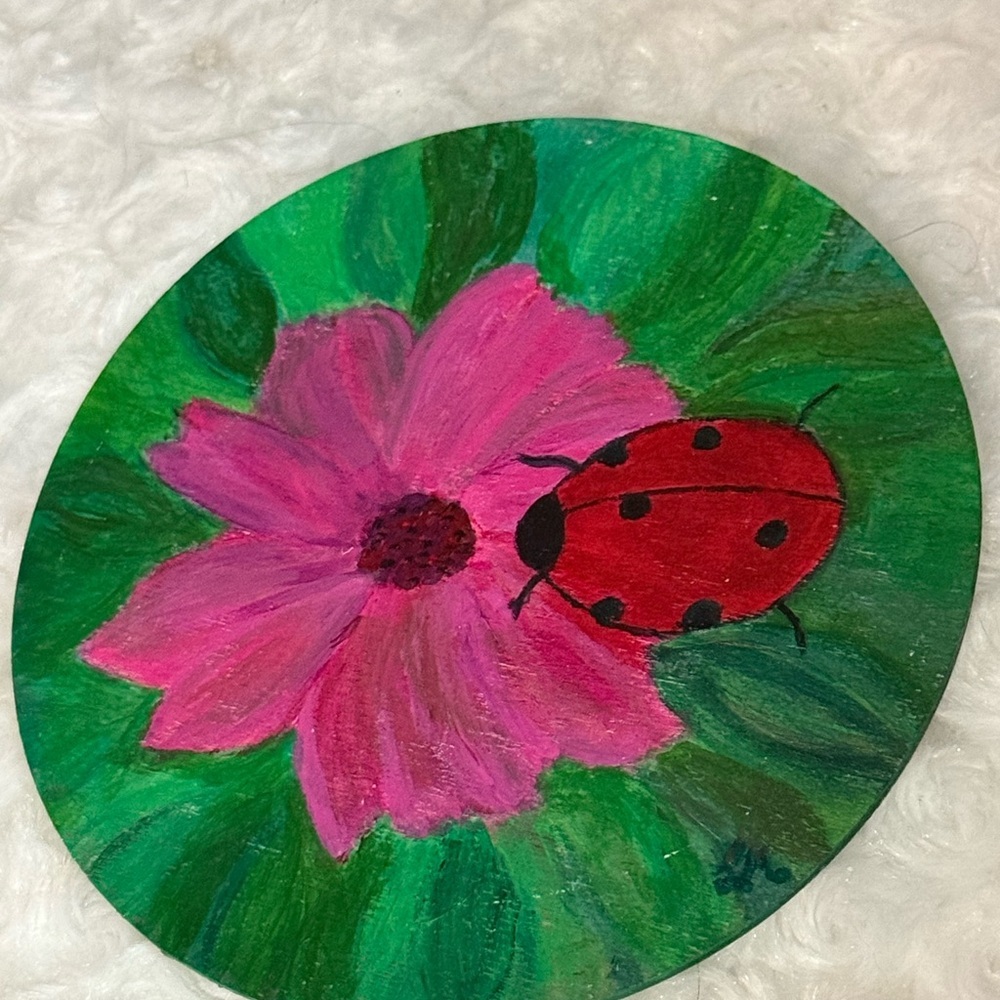 Hand-Painted Ladybug and Flower Art